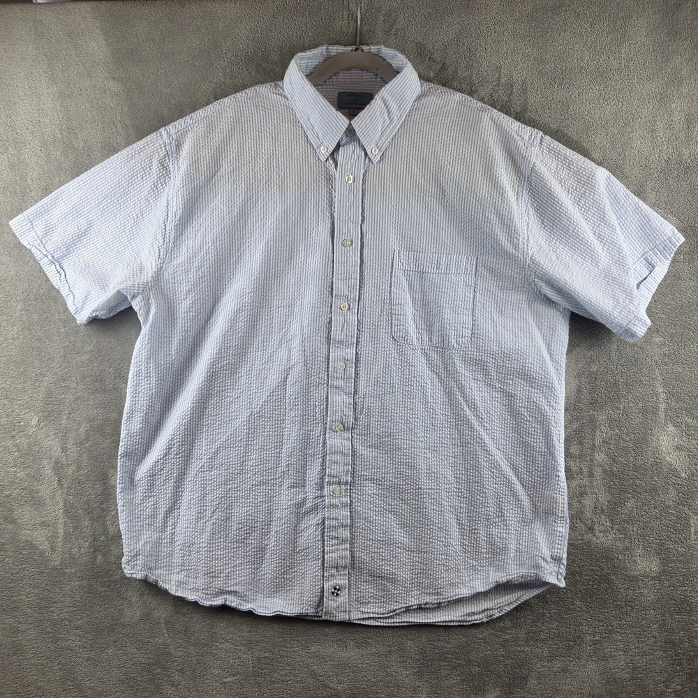 Castaway Nantucket Seersucker Button Shirt Striped Blue Men's 2XL Short Sleeve